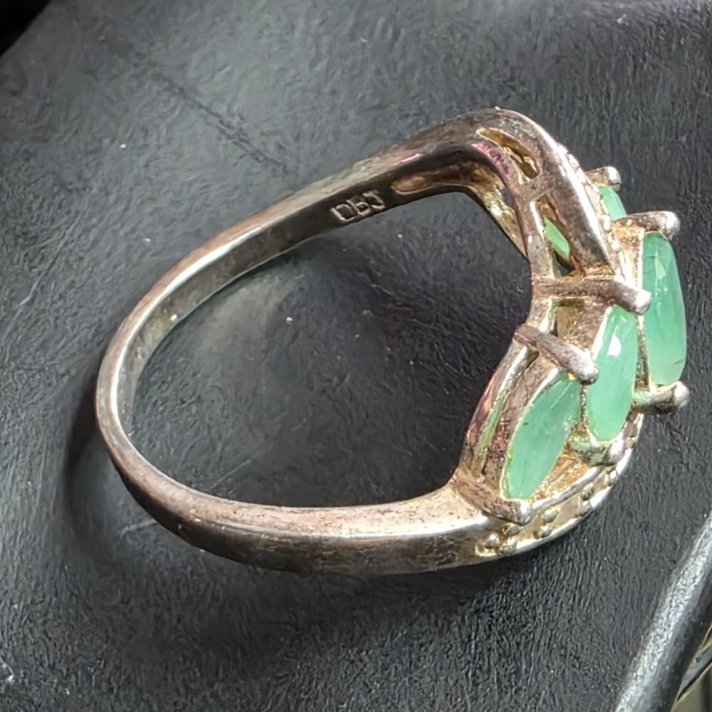 DBJ Jasco 925 Sterling Jade Marquise Cluster Ring Size 7 959 - Picture 3 of 14